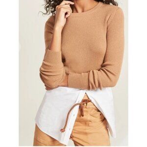 NWT Veronica Beard Rocha Mixed Media Pullover Sweater Camel Size XS $395 [jb]